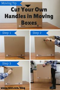 Moving Tip: Cut your own handles in moving boxes to make lifting them easier! This simple packing tip is easy to do, and so helpful. Check out the rest of our packing tips to ease the stress of moving.