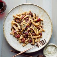 Casarecce with Sausage, Pickled Cherries and Pistachios Recipe