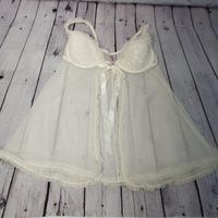 Victoria's Secret Sexy Little Things Chemise, Cream In Color. Size 36c. Sequins On The Cups, Lightly Padded And Underwire Cups, Ribbon Front Tie. Like New! Looks Nwot.