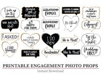 "These Engagement Party photo booth signs are perfect for your engagement party to use them as photo props or for your engagement announcement pictures. The gold and silver glitter borders print beautifully on cardstock paper. ♥ MATCHING ITEMS ♥ https://www.etsy.com/shop/NoeCreates?search_query=EP1 ♥ HOW TO ORDER & PROCESSING TIME ♥ 1. Purchase the listing 2. After payment is cleared, you will get an email with the link to download your file. You can also access it by clicking on \"You\" at the