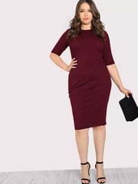 Plus Solid From Fitting Dress -SheIn(Sheinside)