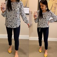 Blue Floral Print Blouse for Work