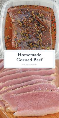 Homemade Corned Beef is simple to make, but takes about a week. The intense flavors and beautiful pink hue are worth the time and wait! #homemadecornedbeef #howtocornbeef www.savoryexperiments.com