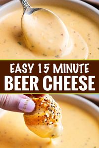 Just like the beer cheese from your favorite pub, this easy beer cheese sauce is made in 15 minutes or less, and PERFECT for dipping or topping your favorite foods! #beer #cheese #beercheese #appetizer #party #dip #sauce #gameday #easyrecipe