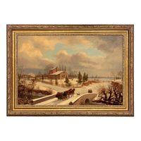 Winter Landscape Scene Framed Oil Painting Print on Canvas