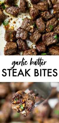 Easy Steak Bites made with GARLIC BUTTER that are Paleo-friendly, super flavorful and ready in just 10 minutes! 