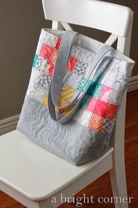 Scrappy quilted tote bag by Andy at  A Bright Corner