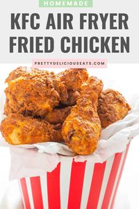 This healthy copycat KFC southern fried chicken recipe will blow your mind! The air fryer buttermilk marinated chicken drumsticks are juicy, crispy, tender and so easy to make! The BEST homemade fried chicken you will ever make!