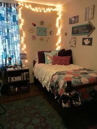 Dorm Room TTU-Talkington Bedding from Pottery Barn. Curtains and rug from Urban Outfitter. Pillows from At Home.