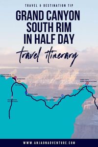 This half day Grand Canyon South Rim itinerary will give you an idea of how to best spend your time at Grand Canyon. This will be a moderately paced itinerary, where you will see all the major sites. From most visited Mather point, Yavapai point and driving along scenic Desert View Drive. The best itinerary for Grand Canyon trip. | Travel itinerary | Arizona Travel | USA | Grand Canyon | South rim #arizona #desert #usatravel #southwest #travelitinerary #vacationplan