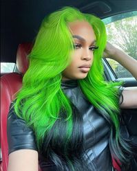 Lace Front Wig Virgin Human Hair Emerald Green 150%Density 16"