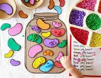 353 Likes, 82 Comments - Creative Bookspirations (@ecocraftkids) on Instagram: “RECYCLE & PLAY: Jelly Bean Counting, Graphing & Colouring matching! 💜💙💚💛🧡❤ Who loves jelly beans?…”