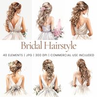 Bridal Elegance Watercolor Clipart Collection - Serene Bride Designs, Graceful Wedding Illustrations, Romantic Hair Accessories Art, Delicate Bridal Moments, Ethereal Bridal Beauty Sublimation  Embark on a journey of love and refinement with our Bridal Elegance Watercolor Clipart collection, featuring exquisite designs that encapsulate the serenity and grace of bridal beauty. These elegant bride illustrations are perfect for enhancing your wedding-themed projects with a touch of romance and soph