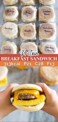 Start your day with these easy and delicious Protein Breakfast Sandwiches! Made with baked eggs, cheese, sausage, bacon, or ham on an English muffin, these sandwiches are perfect for a high protein, healthy breakfast. They are make-ahead and freezer-friendly, making them ideal for meal prep. Click for the full recipe and enjoy a nutritious and macro-friendly breakfast every morning!