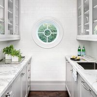 Glass and Brass Lantern in White Butlers Pantry - Transitional - Dining Room