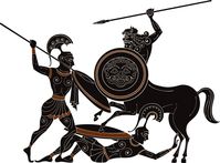 Ancient greece warrior.Black figure pottery.Ancient greek scene banner.