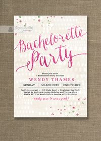 Pink Glitter Bachelorette Party Invitation by digibuddhaPaperie, $20.00.  Pink and Silver Sparkly Glitter Glam Invitations