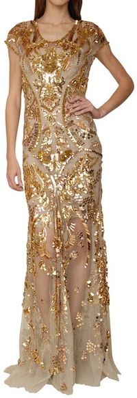 Roberto Cavalli Tulle Mermaid Dress with Golden Sequins