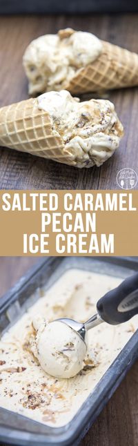 Salted Caramel Pecan Ice Cream - This Salted Caramel Pecan Ice Cream has a salted caramel custard base, swirled with salted caramel swirls and full of crunchy toasted pecans. Its perfectly rich, creamy and so delicious!