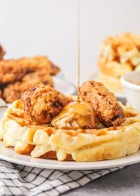 No need to count calories with these chicken and waffles, this sweet and salty classic is worth every bite!