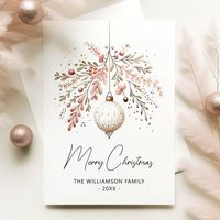 Discover a touch of elegance and festive charm with our Watercolor Christmas Bauble Card. The soft pastel hues of pink and tender greenery adorn a classic Christmas bauble, beautifully capturing the spirit of the holiday season. This flat card offers a quaint and whimsical way to extend your warmest holiday wishes. Ideal for those who appreciate a vintage aesthetic intertwined with modern simplicity. The gentle watercolor texture provides a delicate and authentic feel, making each greeting feel