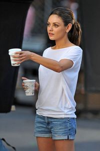 (Mila Kunis: my lady crush!) Simple white tee easy to turn a too big tshirt into this comfy one