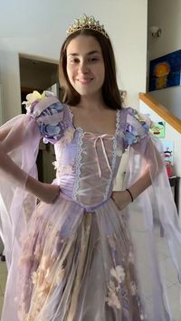 Barbie Rapunzel tangled ballgown cosplay grwm get dressed with me princess dress sewing tutorial diy hairstyle Flynn rider long hair cosplayer Disney sewing diy makeup