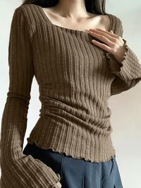 ⚡Buy 2023 Square Neck Flare Sleeve Slim Knit Beige L under $19.00 in Tops&Tees at AnotherChill.com Online. Style: Casual/Vintage. Fabric Content: Polyester. Fit Type: Slim Fit. Neckline: Square Neck. Sleeve Length: Long Sleeve. Unique & stylish design: Embrace a one-of-a-kind look with this flare-sleeve top. The square neckline & vintage vibe create a trendsetting style.. Versatile & easy to style: Effortlessly switch between casual & chic. Pair with jeans or a skirt for a versatile appeal.. Com