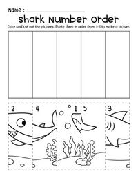 Shark Number Order Cut & Paste Scene Preschool Worksheets by CatandMeDigital