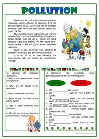 Pollution -reading - English ESL Worksheets for distance learning and physical classrooms