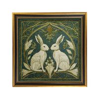 Two Rabbits Art Nouveau Vintage Style Framed Print Behind Glass, Bunnies, Easter, Spring, Nursery, Wall Art, Decor