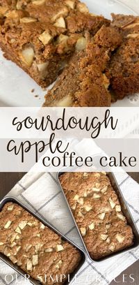 Sourdough Apple Coffee Cake is soft, delicious and crisp on the outside with plenty of fresh apple chunks in every bite. Slightly caramelized, the sourdough fermentation makes this breakfast or afternoon treat a healthier option!