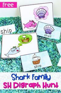 Get our FREE Printable Digraph Activity for a fun Shark Family SH Hunt! This literacy center is perfect for Kindergarten and for use with an ocean theme!