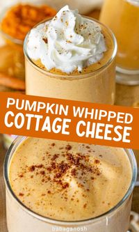 Here's one of our favorite pumpkin recipes for fall! Healthy and high-protein pumpkin whipped cottage cheese! It's the perfect fall dessert, breakfast, or snack. And it features simple ingredients like pumpkin puree, pumpkin pie spice, and maple syrup. So good!