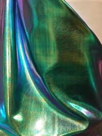 "New Iridescent all over foil blue/green nylon spandex 4way Stretch 58/60\" Sold by the YD. Ships worldwide from Los Angeles California USA"