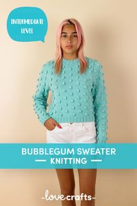 Free sweater knitting pattern for adorable bubblegum bobble sweater! | Free Downloadable PDF at LoveCrafts.com