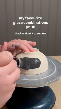 one of the most perfect pairings there is 🤎  glazes used: 🌰 black walnut by @maycocolors  🍵 green tea by @maycocolors   firing temp: ❤️‍🔥 cone 6  clay body: 🏺 g&s 254  #ceramics #pottery #potteryglazing #ceramicglaze #glazecombinations