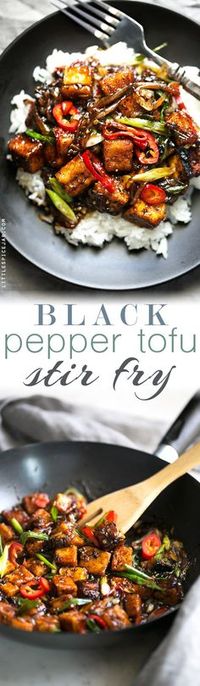 Black Pepper Tofu Stir Fry - A quick vegan dinner made with crispy pan-fried tofu and drizzled in a spicy black pepper sauce!