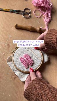 Did you know you can punch needle with two strands of yarn? #yarntok #punchneedleart #punchneedle #punchneedletiktok #howtopunchneedle #mugrug #handmadegifts #katskornerstudio