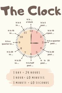 This educational poster on telling time is a vibrant and Montessori-inspired decoration that can be used in children's rooms, playrooms, classrooms, and homeschool environments. It's available as a digital download, making it easy to print and display.