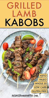 These Grilled Lamb Kabobs are full of great Middle Eastern flavor. Made with an easy and aromatic Mediterranean marinade, lamb kabobs are light, healthy and satisfying and just thing for serving up all summer long! Click through to get this awesome recipe!! #lambkabobs #lambkebobs #grilledlambkabobs #kabobs #kebobs #summerrecipes #grilling #trylamb #lambrecipes