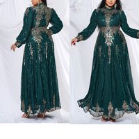 Plus Size Geometric Sequin Green High Neck A Line Evening Large Size Formal Occasion Dresses