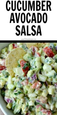 This easy Cucumber Avocado Salsa is an amazing, fresh twist on traditional salsa or guacamole. It is perfect with chips or even as a topping for chicken or fish.