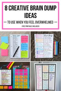 8 easy brain dump ideas to use when you are feeling anxious or overwhelmed. Make a brain dump list to help you prioritize your to do list and make a plan!