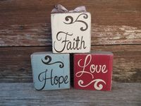 Faith Hope and Love Painted Wooden Blocks by DaisyBlossomCreation