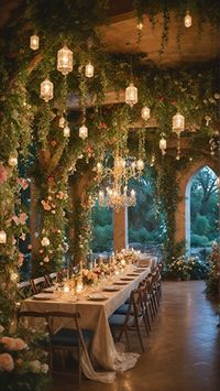 Transform your wedding into a magical experience with this enchanted garden ballroom. With lush greenery, elegant floral arrangements, and twinkling fairy lights, this venue will leave your guests in awe.   #LuxuryWedding #WeddingInspiration #GardenBallroom #WeddingVenue #FairyTaleWedding