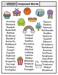 Compound words worksheets, games, activities and more for kids! Free worksheets from SuperStarWorksheets.com You'll find matching worksheets, cut