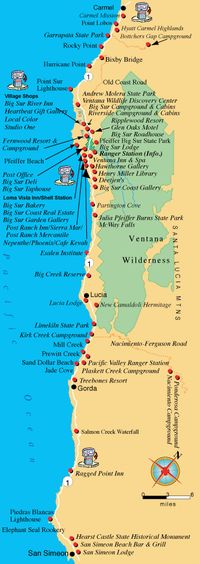 Big Sur Map - Things to do in Big Sur area of California and creating an itinerary up and down the western coast - coastal day trips - girlfriend weekend trip ideas - romantic getaway locations - bang for your buck on a budget near the ocean