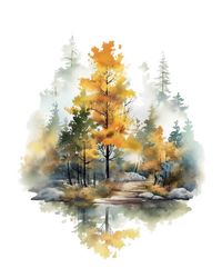 Watercolor Autumn Forest Vignette Fall Nature Digital Art - Etsy