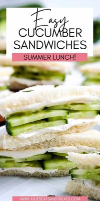 Cucumber Sandwiches are the perfect light, refreshing lunch idea for summer. It also makes a great, easy finger food for parties like bridal and baby showers, teas, coffee, Mother's Day and Easter! A creamy dill cream cheese with sliced cucumbers in between bread!